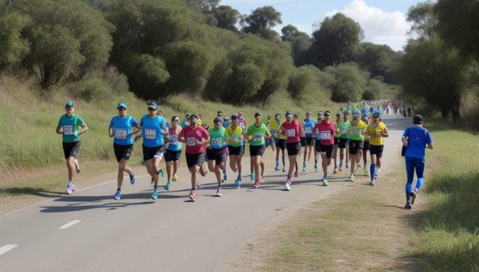 Grupo de corredores en un entorno rural - concepto deporte san silvestre