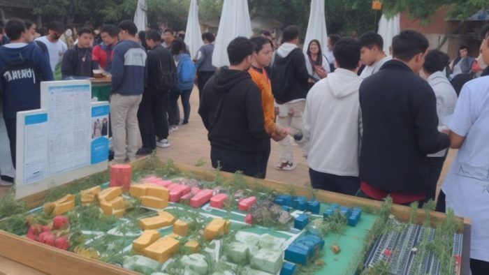 Jóvenes reunidos entorno a la maqueta de Planeta Joven de Moralzarzal