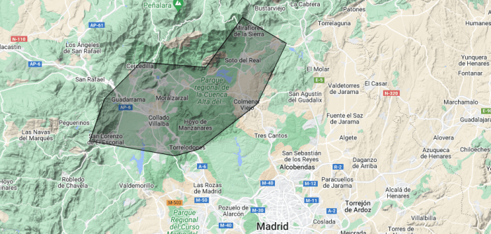 Mapa de la zona de influencia de la Sierra de Guadarrama-en-vertiente-Madrid