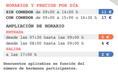 Horarios y precios de días sin cole en septiembre