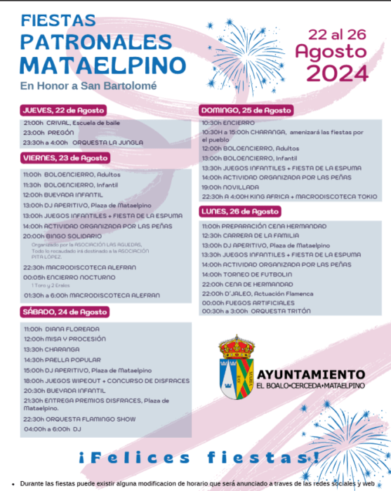 Programa de las Fiestas Patronales de Mataelpino 2024
