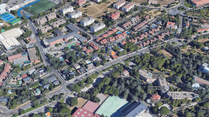 Lugar del accidente en carretera de Moralzarzal a su paso por Collado Villalba. Vista aérea de Google Maps