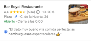 Hamburguesas en Bar Royal en Moralzarzal