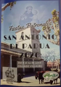 Cartel oficial de las Fiestas Patronales de San Antonio de Padua 2026 en Collado Villalba, del 6 al 14 de junio