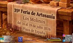 Cartel anunciador de la "35ª Feria de Artesanía Los Molinos", que se celebrará del 16 al 19 de julio de 2026 en la Plaza de España.