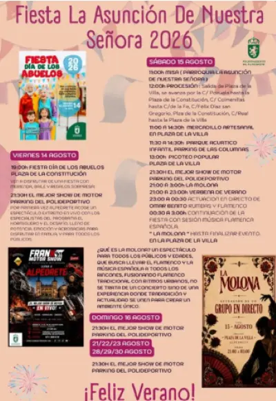 Cartel oficial de las Fiestas de la Asunción de Nuestra Señora 2026 en Alpedrete con el programa del 14 al 16 de agosto