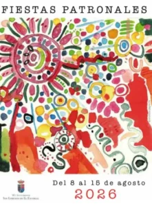 Cartel Fiestas Patronales de San Lorenzo de El Escorial 2026, obra de la artista local Cristina Gayarre, del 8 al 15 de agosto